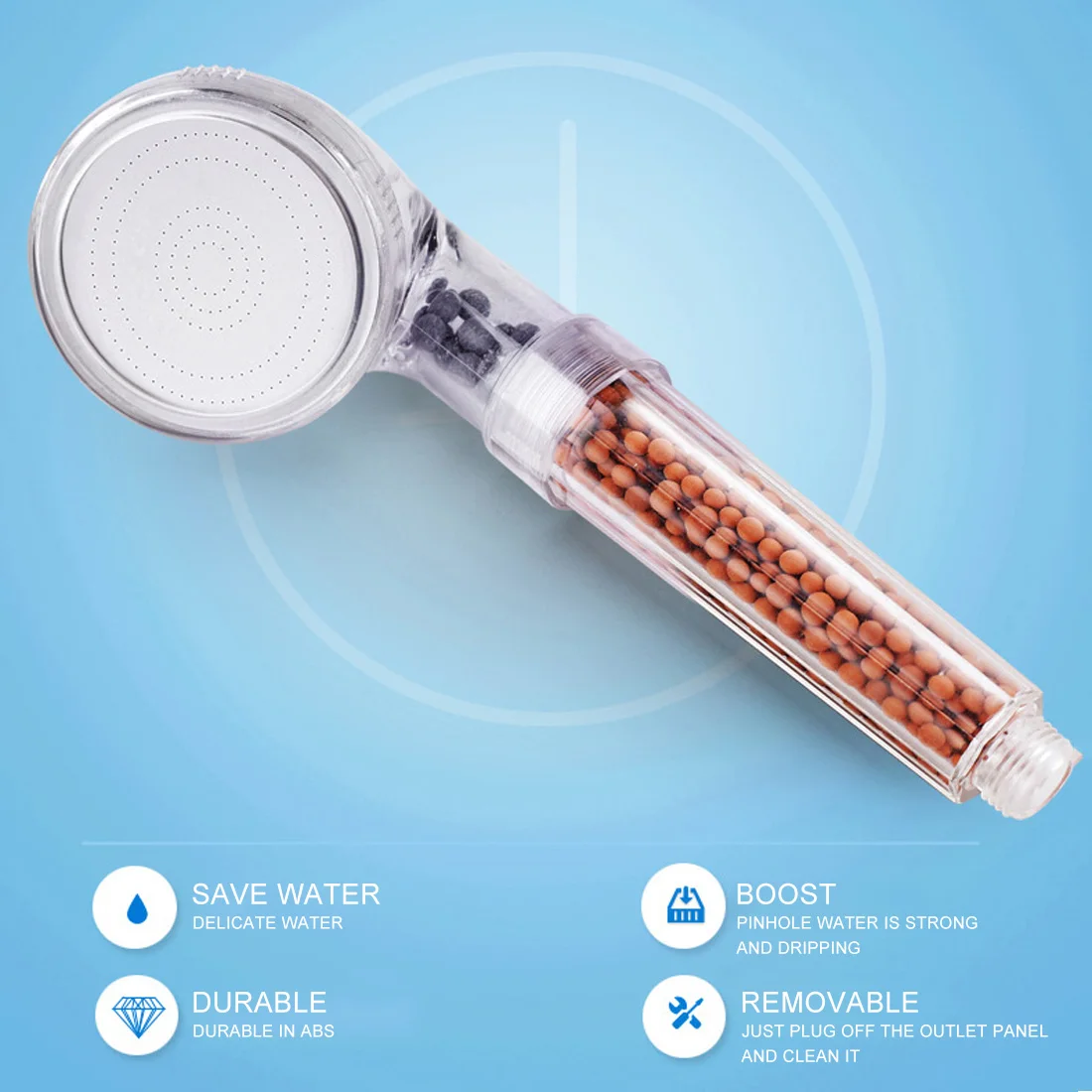 

Tourmaline Filter balls active negative ion Water saving shower head смеситель для ванной spray shower microbeads